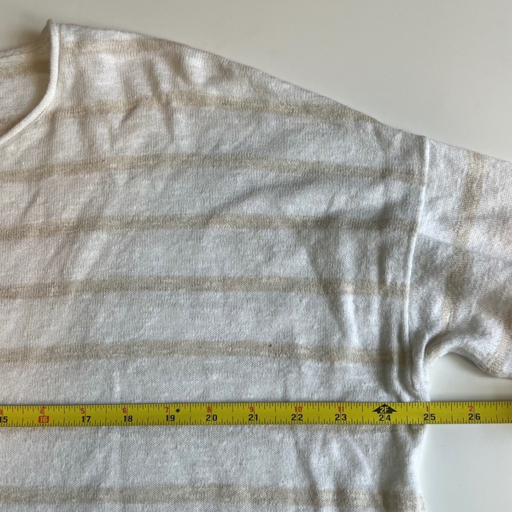 Eileen Fisher Women L Crewneck Sweater White Tan Organic Linen Cotton Coastal - Picture 3 of 8